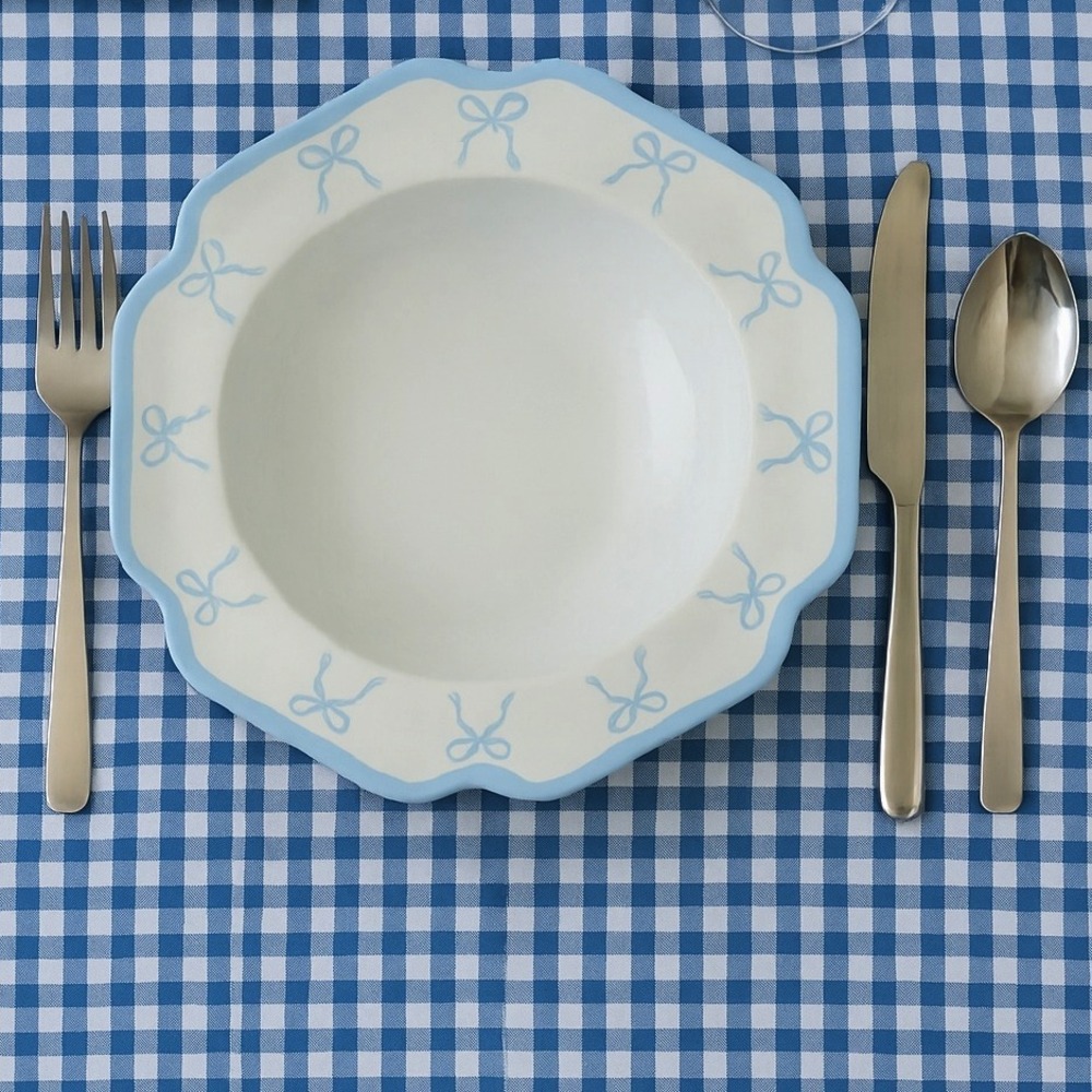 Shabby‎ Chic Melamine Set of 4 Blue Bows Coquette Scalloped Edge Dessert Bowls